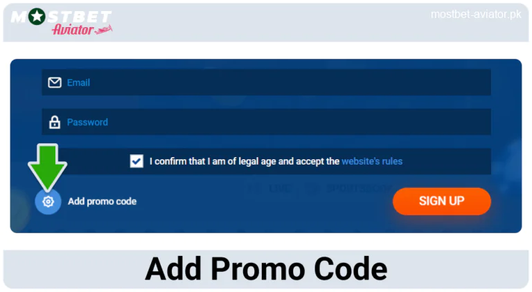 Add a Promo Code in Mostbet Aviator PK