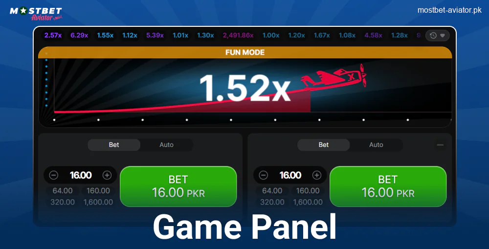 Game Panel in Mostbet Aviator for Pakistanis