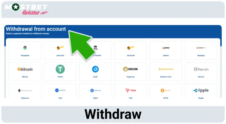 Withdraw funds to Mostbet Aviator PK