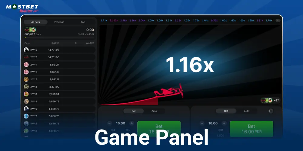 Game Panel in Mostbet Aviator for Pakistanis