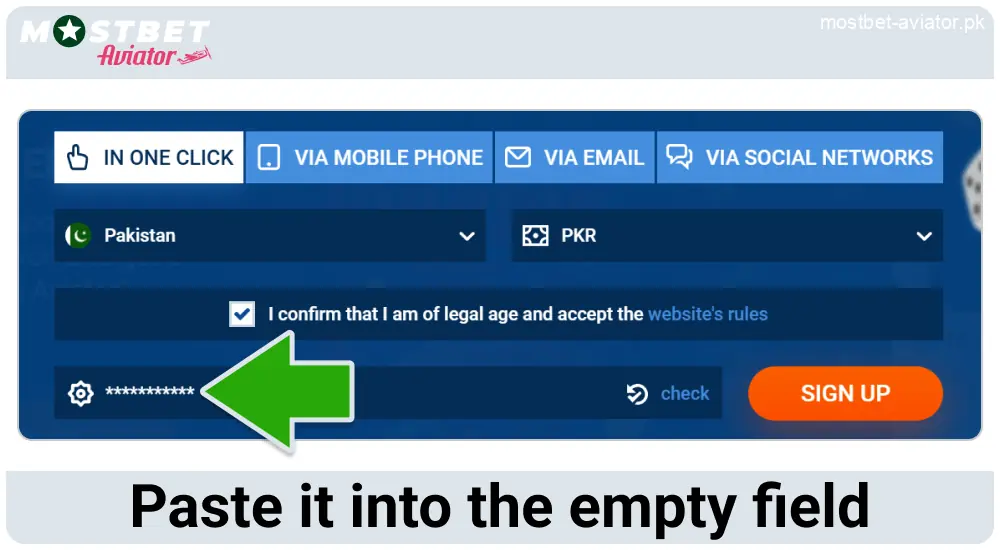 Paste the Promo Code in the Registration Field of Mostbet Aviator PK